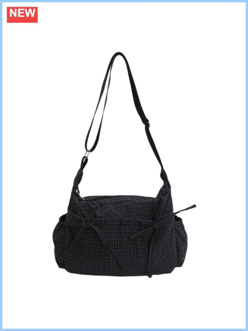 Plaid Nylon Crossbody Bag Bow Detail Small Shoulder Purse Zipper